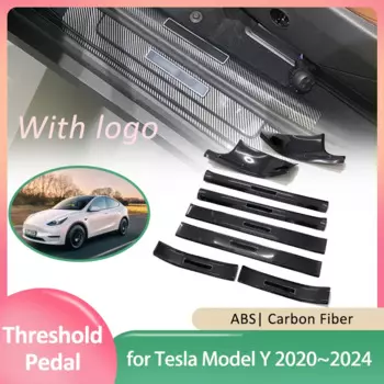 Накладка на порог CarDoor для Tesla Model Y 2020 ~ 2024, накладки на пороги приветственной педали, защитные накладки, наклейки, аксессуары