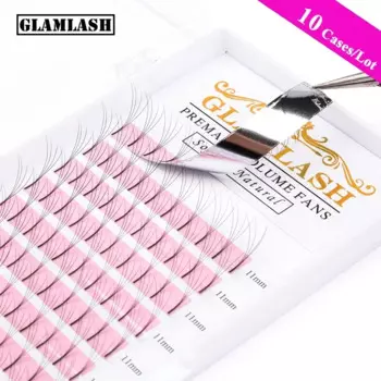 Накладные ресницы GLAMLASH 2D-6D, 10 коробок, длинные стебли, российские объемные вееры, норковые ресницы для наращивания, макияж