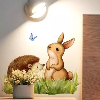 Наклейки на стену HonC Cartoon Rabbit Hedgehog Butterfly