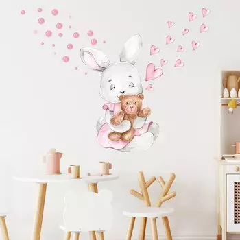 Наклейки На Стену С Изображением Кролика И Животных, Наклейки Из ПВХ, Мультяшный Декор Для Девочек, Спальни, Детской Комнаты