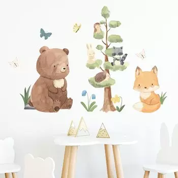 Наклейки На Стену С Мультяшными Животными - Медведь, Лиса, Кролик, Милые Животные, Декоративные Наклейки Для Детской Комнаты