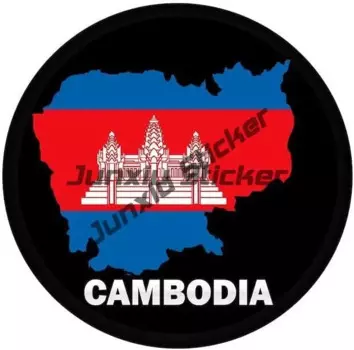 Наклейки с гербом Камбоджа, эмблема камбоджийского флага, наклейки высокого качества, виниловые наклейки, камбоджийский герб, наклейки с круглым флагом
