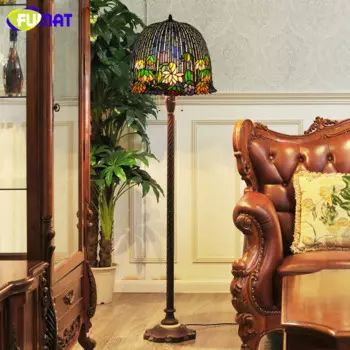 Напольный светильник FUMAT из витражного стекла ручного изготовления, Европейский синий абажур, Классический напольный светильник с подставкой для гостиной, СВЕТОДИОДНЫЙ торшер Tiffany