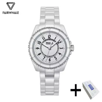 Нарядные часы для женщин, известный бренд Mark Fairwhale, модные белые керамические часы, женские роскошные водонепроницаемые кварцевые наручные часы для девочек