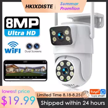 Наружная беспроводная IP-камера наблюдения Tuya, 4K, 8 Мп, HD, с двумя объективами