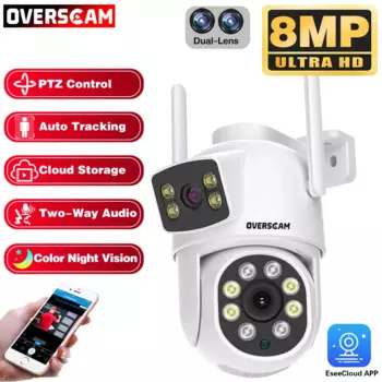 Наружная беспроводная IP-камера видеонаблюдения HD 4K 8 Мп с двойным объективом, внешняя Wi-Fi PTZ-камера с автослежением, камера уличного видеонаблюдения