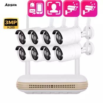 Наружная беспроводная Металлическая Цилиндрическая пуля AZISHN с замкнутым контуром, 8 каналов, H.265, Wi-Fi, видеорегистратор 3 Мп, комплект аудионаблюдения