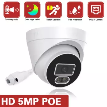 Наружная камера видеонаблюдения POE IP 5 МП, водонепроницаемая купольная IP-камера наблюдения с ночным видением, цветная, H.265