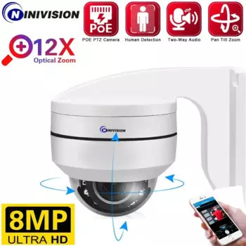 Наружная купольная IP-камера Jaxcam, 8 Мп, 4K, PTZ, 12X оптический зум, CCTV, аудио, обнаружение человека, IP-камеры видеонаблюдения