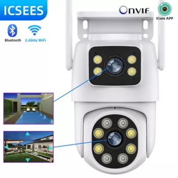 Наружная Водонепроницаемая беспроводная IP-камера видеонаблюдения с двумя объективами, 4K