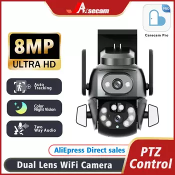 Наружная Wi-Fi IP-камера видеонаблюдения 4K HD с двойным объективом и автоматическим отслеживанием, беспроводная PTZ-камера видеонаблюдения, цветная IP-камера с ночным видением