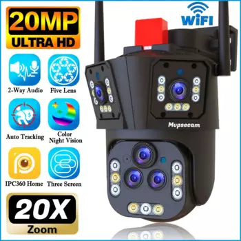 Наружная Wi-Fi камера видеонаблюдения 20 Мп HD с пятью объективами и тремя экранами умный дом с автоматическим отслеживанием 360 ° Беспроводная IP-камера видеонаблюдения