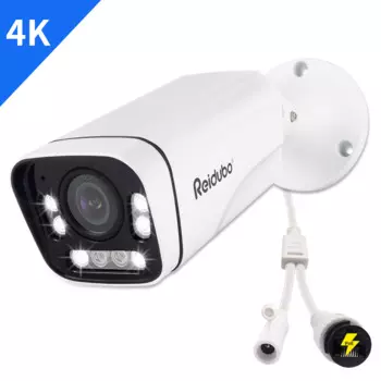 Наружные камеры видеонаблюдения 4K PoE, IP-цилиндрическая камера, металлическая фотокамера, двусторонняя связь, инфракрасное ночное видение на 98 футов, угол обзора 80 °, водонепроницаемость IP66