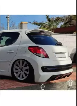 Насадка на задний бампер (пластик) для Peugeot 207 (2006-2012), диффузор-спойлер, передняя боковая юбка, порог, комплект обрезания кузова, зеркало