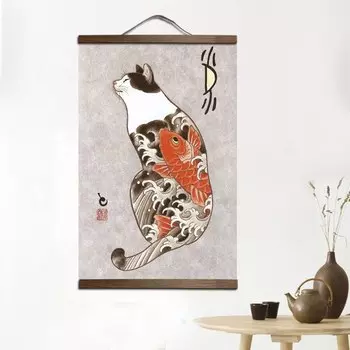 Настенная картина ZHUGEGE "Самурай и кошка", японский стиль