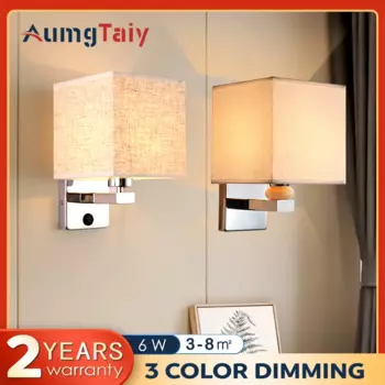 Настенная лампа для спальни с абажуром из ткани, светодиодный настенный светильник из искусственной кожи 6 Вт для гостиной, прикроватный домашний декор светильник светодиодный ночники для спальни светильник в ванную