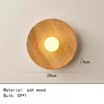 Настенная лампа IWP, круглая, дерево, белый стекло