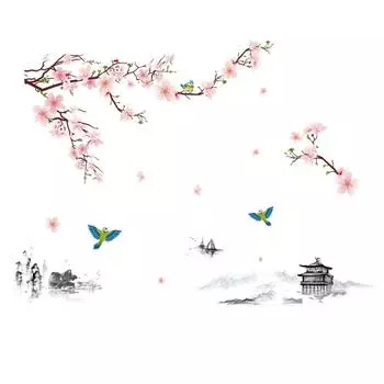 Чернильная роспись персикового цвета настенный стикер с пейзажем в китайском стиле обои для гостиной диван декорация фона наклейки для дома