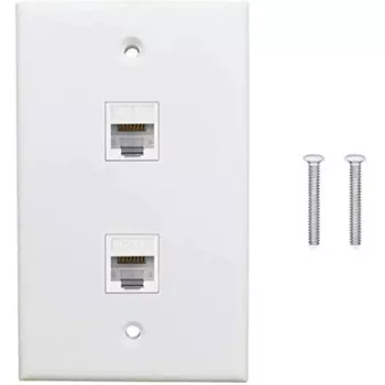 Настенная пластина Ethernet с 2 портами, 1 упаковка, Белая настенная розетка Cat6 с женским разъемом RJ45