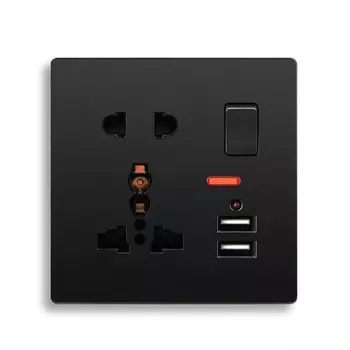 Настенная розетка ATLECTRIC черная пластиковая 13А 16А с USB