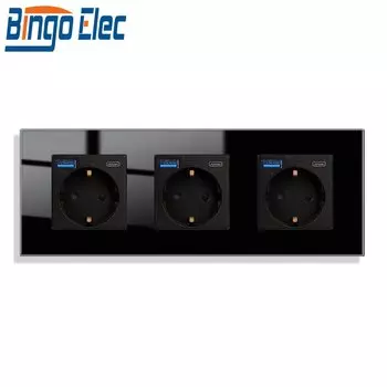 Настенная розетка BINGOELEC EU с USB-зарядкой CAT6/TV, специальная стеклянная панель Pulgs, розетка 220 В, настенные розетки USB/Type c