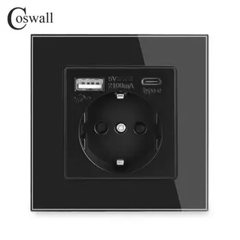 Розетка COSWALL серии C1 с USB, черная