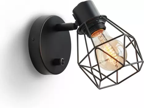 Настенное бра Lightess черного цвета с диммером, переключателем ВКЛ./ВЫКЛ., регулируемая винтажная клетка, настенное крепление, искусственная кожа для гостиной, кухни