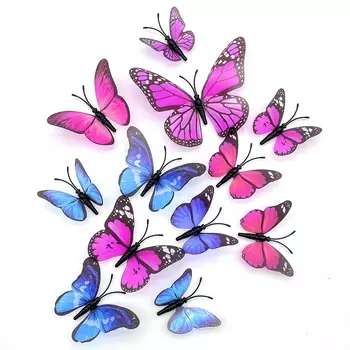 Настенные наклейки HonC бабочки голубые и фиолетовые 12 шт