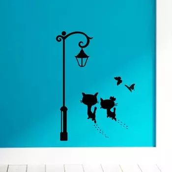Настенные наклейки HonC "Милые коты и уличные фонари"