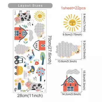 Милые наклейки на стену с изображением сельскохозяйственных животных, коровы и цыплят для детской комнаты, украшения для детской комнаты для мальчиков, детские наклейки на стены, интерьерная наклейка для детской комнаты