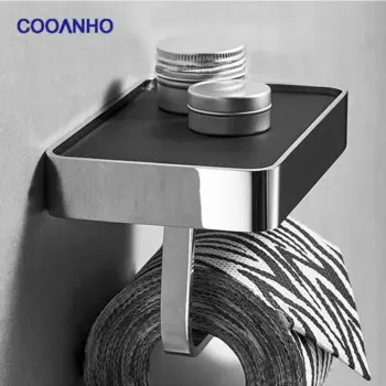 Настенный держатель для бумажных полотенец COOANHO с полкой для телефона, стойка для рулонов бумажных полотенец для ванной комнаты с полкой для хранения (хром)