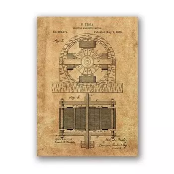 Настенный плакат Tesla Электродвигатель Kasamanis
