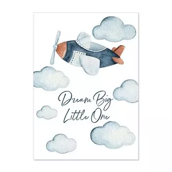 Настенный постер "Пользовательское имя ребенка, мультяшный самолет, облака" Kingsmile