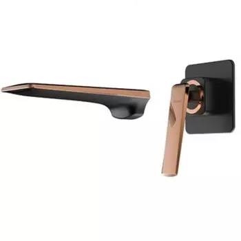 Настенный смеситель для раковины Ferond "Водопад", черный и розовое золото