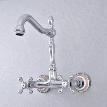 Настенный смеситель для ванной и кухни, латунный хромированный кран с двойной ручкой для горячей и холодной воды, кухонный смеситель с поворотным изливом 360 tsf782