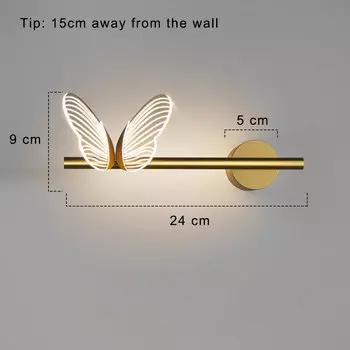 Настенный светильник YUGUUK с бабочкой, белый свет