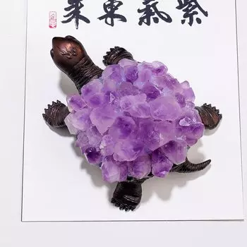 Настольная фигурка черепаха из натурального хрусталя Аметист/Цитрин Apengshi