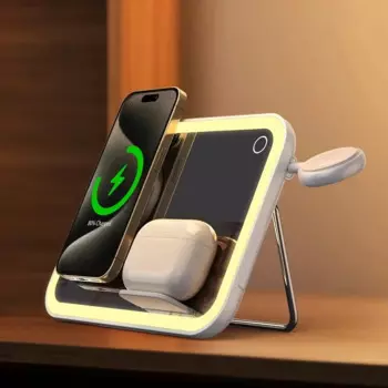 Настольная лампа KC, зеркало для макияжа со светодиодной подсветкой, 3 в 1, магнитная беспроводная зарядная станция, ночник, зарядное устройство для iPhone/часов/AirPods