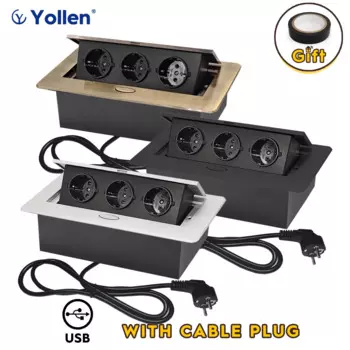 Розетка настольная Yollen с USB, 3 гнезда, алюминиевая