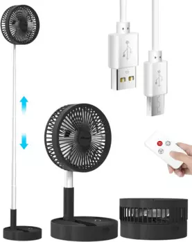 Настольный вентилятор, складной портативный телескопический напольный/USB-настольный вентилятор с перезаряжаемой батареей емкостью 7200 мАч, 4 скорости, супер тихий регулируемый