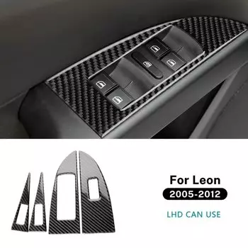 Настоящая мягкая наклейка из углеродного волокна для Seat Leon 2005 2006 2007 2008 2009 2010 2011 2012 LHD RHD Автомобильная 4-дверная панель кнопки окна