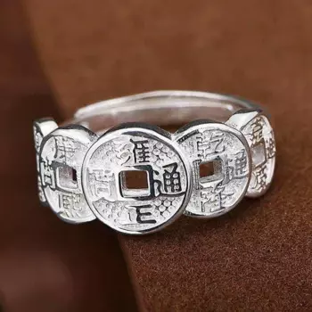 Настоящее чистое серебро 990, тонкое кольцо для мужчин и женщин, резное кольцо для монет с пятью императорами, 4,3 г