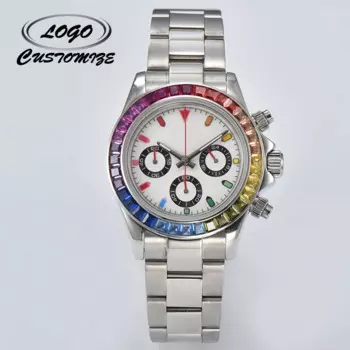 Настраиваемый Логотип Топ панда три глаза кварцевые часы подходит для VK63 часовой красочный бриллиант кольцо сапфировое стекло