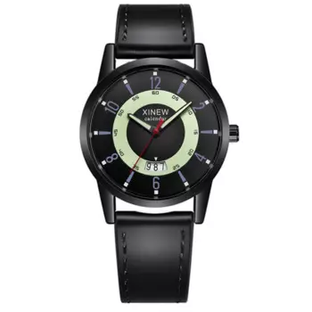 Натуральные брендовые дешевые часы XINEW для мальчиков, черные модные простые кварцевые часы с кожаным ремешком и датой, Erkek Barato Saat Relogio Masculino