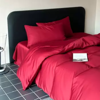 Натуральный эвкалипт Lyocell шелк черный и красный ультра-мягкое постельное белье летний Пододеяльник Простыня наволочка Комплект постельного белья в сумке