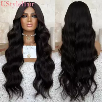 Натуральный черный длинный парик UStyleHair с натуральными волнами, темно-коричневый синтетический парик на сетке спереди, термостойкие синтетические волосы для ежедневного использования