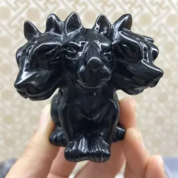 Натуральный черный обсидиан с тремя головами, волк, кристалл, животное, резьба, лечение, Cerberus, домашнее декоративное украшение, подарок для детей, 1 шт.