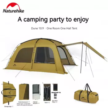 Naturehike Dunes 10,9, палатка для кемпинга на открытом воздухе, 1 спальня, 1 зал, палатка для хребта, 75D, водонепроницаемая двухслойная сетчатая палатка из пряжи с дымоходом