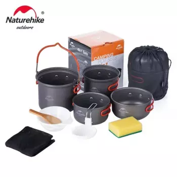 Naturehike Кемпинговый кухонный набор для пикника на открытом воздухе, горшок для кемпинга, сверхлегкая портативная посуда для пикника, походные горшки для 2-3 человек с антипригарным покрытием