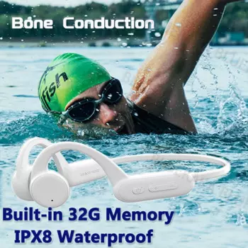Наушники для плавания с костной проводимостью, IPX8, водонепроницаемые, 32 ГБ, mp3-плеер, беспроводные наушники Bluetooth 5,2 для спорта, Hi-Fi гарнитура